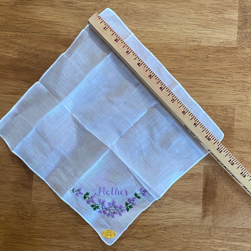 Embroidered White Handkerchief with Purple Floral Design - Picture 4 of 5